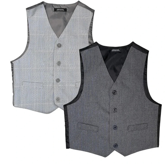 Set of 2 Boys' Dress Vests - Plaid and Pinstripe, Size 7 - Picture 1 of 7
